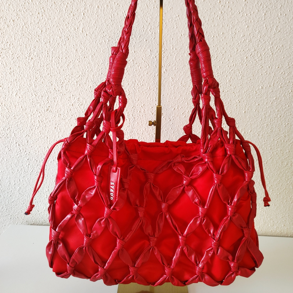 Staud Red Hitch Nylon Macrame Net Shoulder Bag